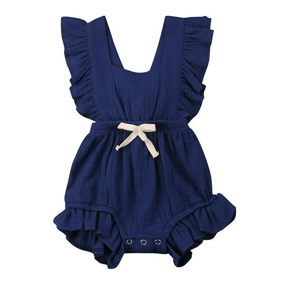 Womola Newborn Infant Baby Girls Ruffles Backcross Romper Solid Color Bodysuit Outfits 
